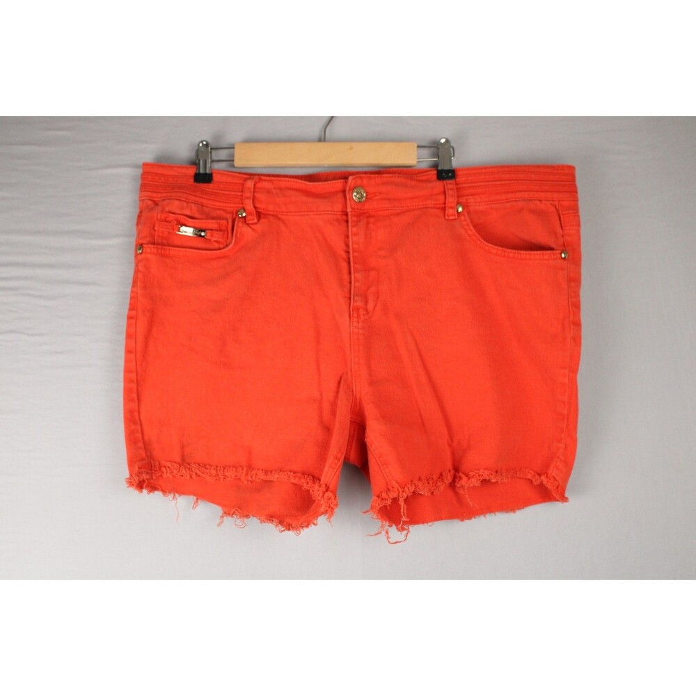 Y2K Baby Phat Shorts Size 22 Orange Red Denim Jean Shorts Cutoffs Metal Logo